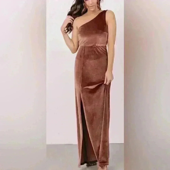 Baltic Born Cocktail Maxi Velvet Dress L One Shoulder Pale Rose - Picture 1 of 9